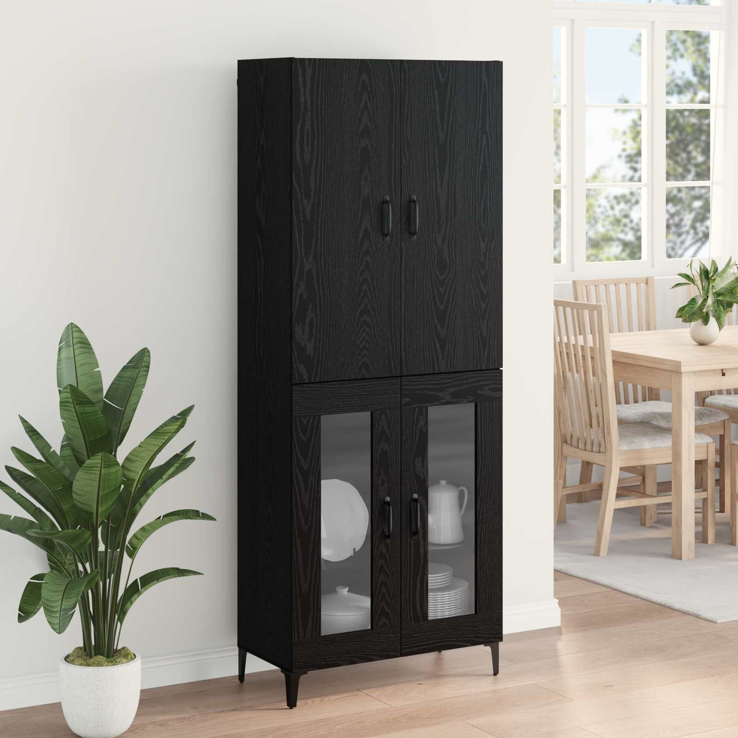 Highboard Zwart Eiken 69,5 x 34 x 180 cm Bewerkt hout is nu te koop bij PeponiXL, paradijselijk wonen!