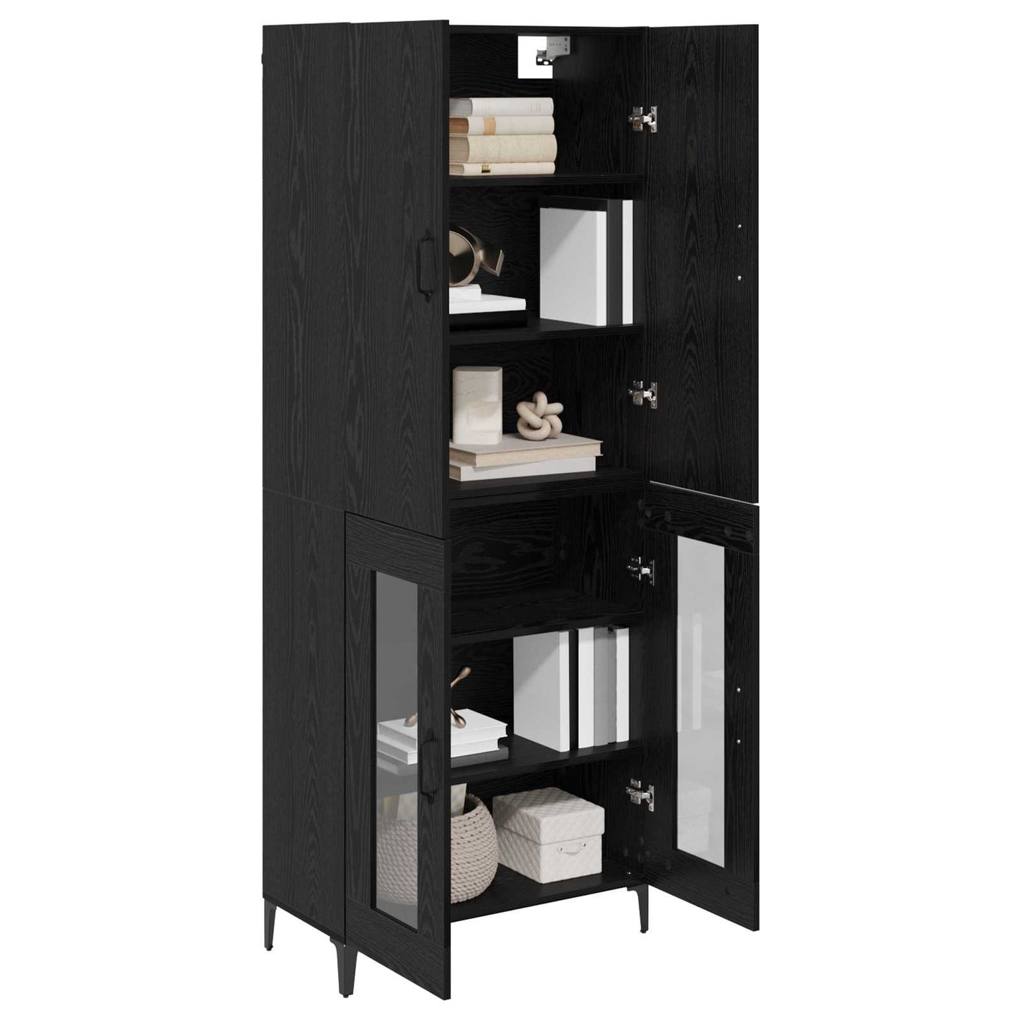 Highboard Zwart Eiken 69,5 x 34 x 180 cm Bewerkt hout is nu te koop bij PeponiXL, paradijselijk wonen!