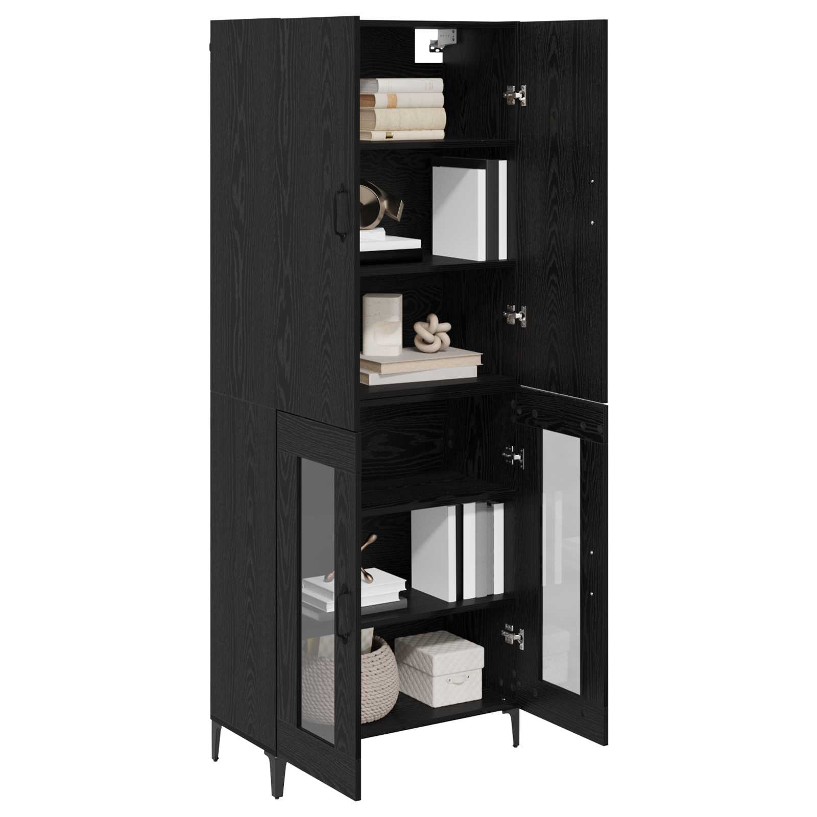 Highboard Zwart Eiken 69,5 x 34 x 180 cm Bewerkt hout is nu te koop bij PeponiXL, paradijselijk wonen!