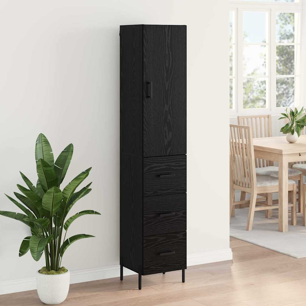 Highboard met lade Zwart Eiken 34,5 x 34 x 180 cm Bewerkt hout is nu te koop bij PeponiXL, paradijselijk wonen!