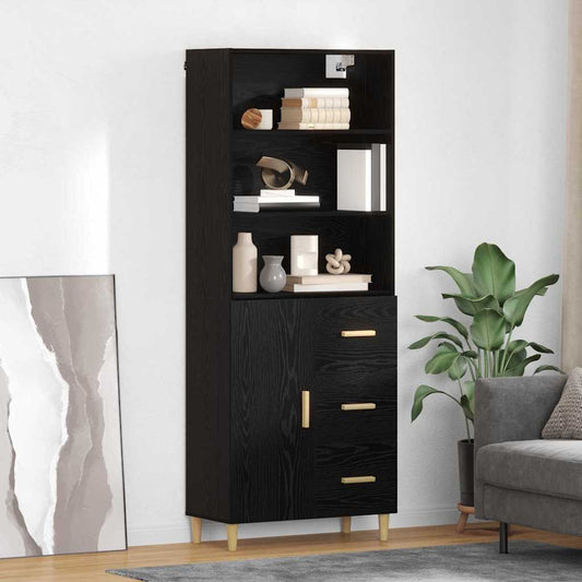 Hoge kast Zwart Eiken 69,5 x 32,5 x 180 cm Bewerkt hout is nu te koop bij PeponiXL, paradijselijk wonen!