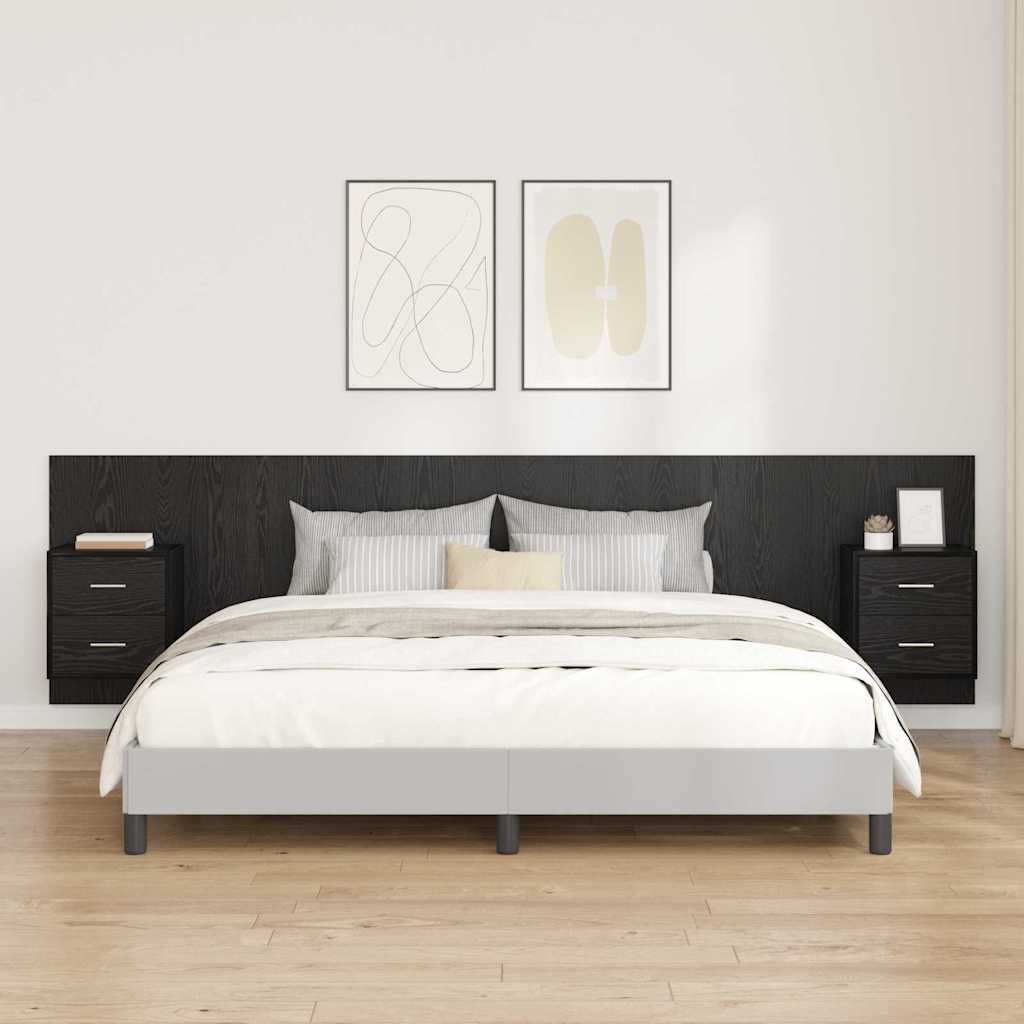 Hoofdbord Met Kast met lade 3 pcs Zwart Eiken Bewerkt hout is nu te koop bij PeponiXL, paradijselijk wonen!