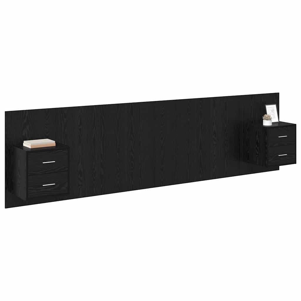 Hoofdbord Met Kast met lade 3 pcs Zwart Eiken Bewerkt hout is nu te koop bij PeponiXL, paradijselijk wonen!