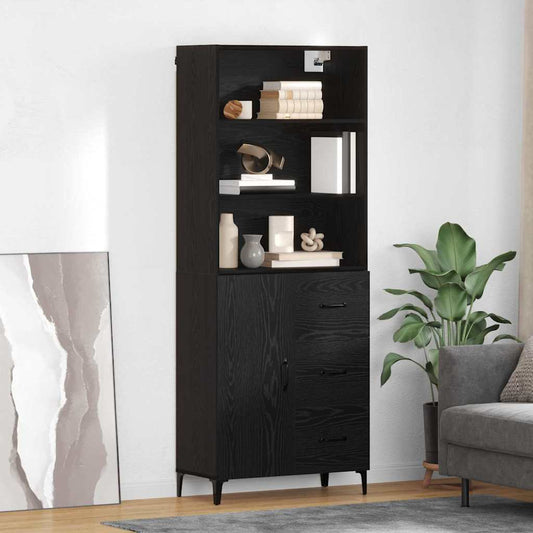 Hoge kast met lade Zwart Eiken 69,5 x 34 x 180 cm Bewerkt hout is nu te koop bij PeponiXL, paradijselijk wonen!