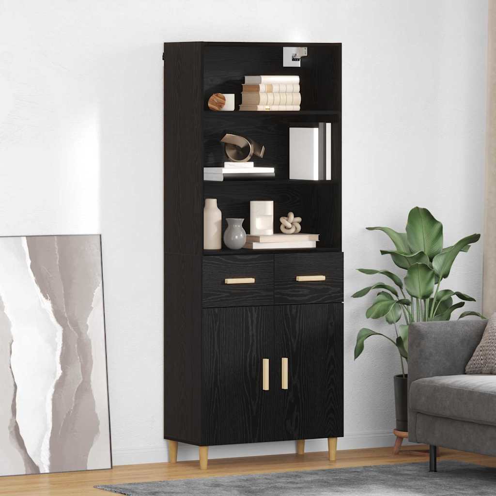 Hoge kast Zwart Eiken 69,5 x 32,5 x 180 cm Bewerkt hout is nu te koop bij PeponiXL, paradijselijk wonen!