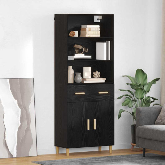 Hoge kast Zwart Eiken 69,5 x 32,5 x 180 cm Bewerkt hout is nu te koop bij PeponiXL, paradijselijk wonen!