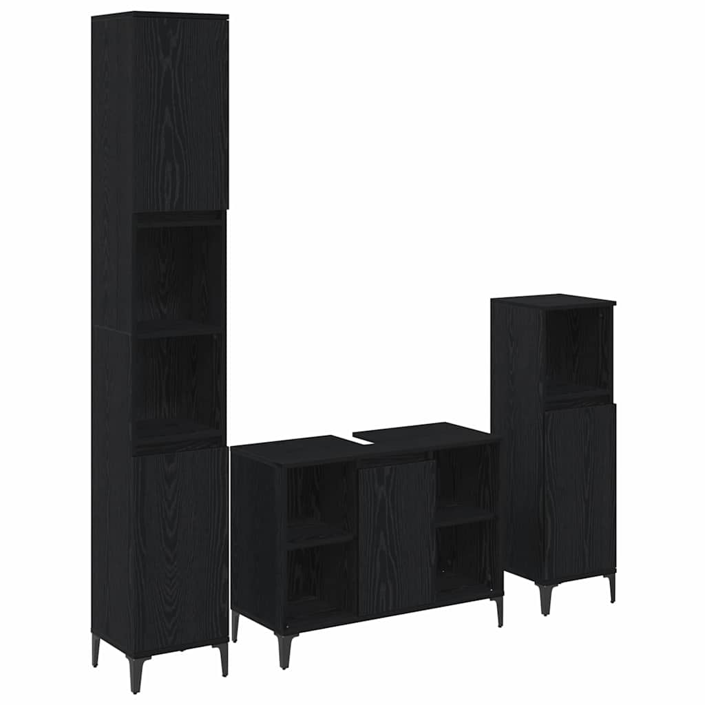 Badkamermeubelset met plank 3 stuks Zwart eiken Bewerkt hout is nu te koop bij PeponiXL, paradijselijk wonen!