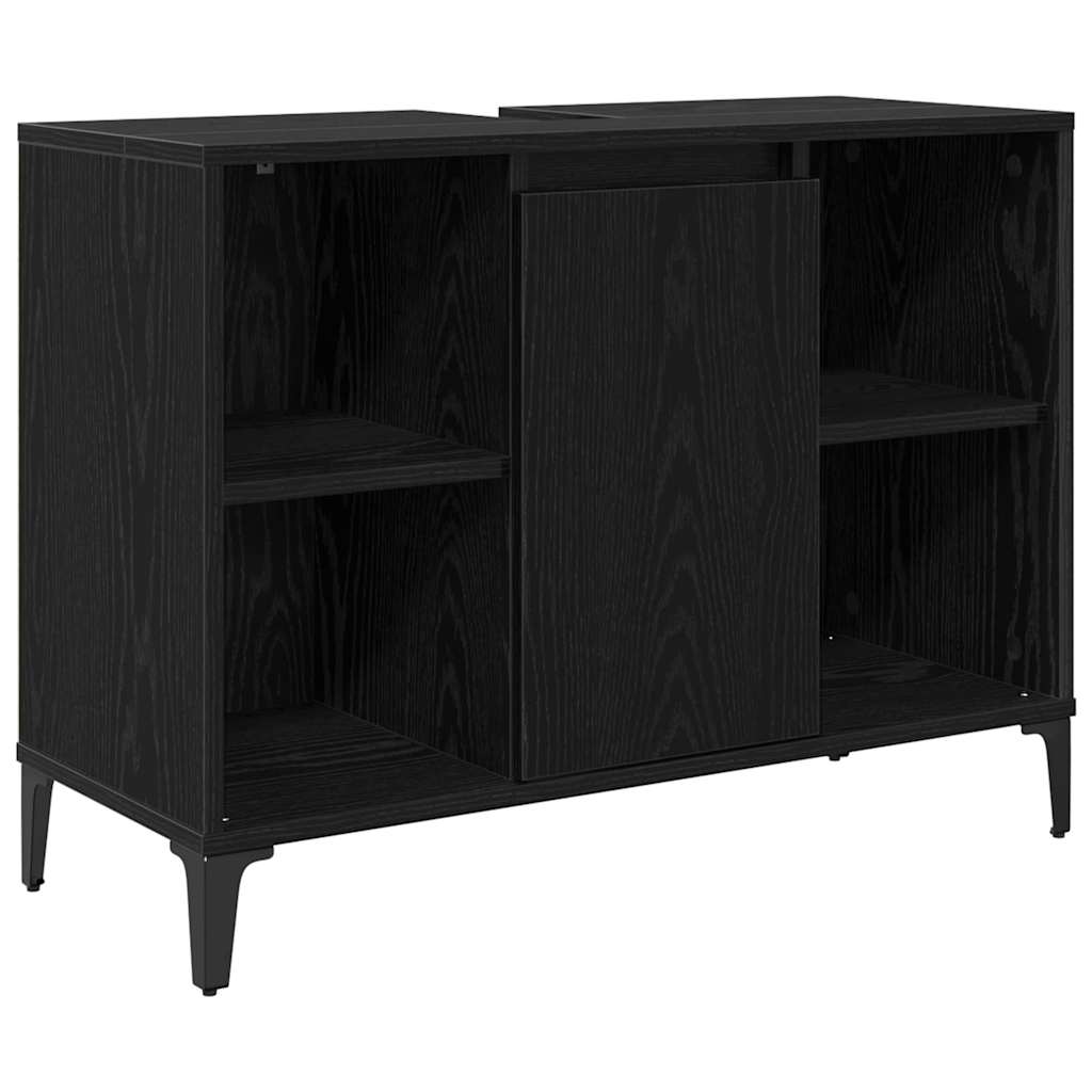 Badkamermeubelset met plank 3 stuks Zwart eiken Bewerkt hout is nu te koop bij PeponiXL, paradijselijk wonen!