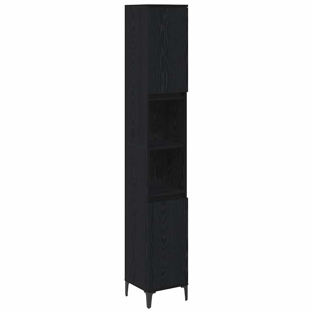 Badkamermeubelset met plank 3 stuks Zwart eiken Bewerkt hout is nu te koop bij PeponiXL, paradijselijk wonen!