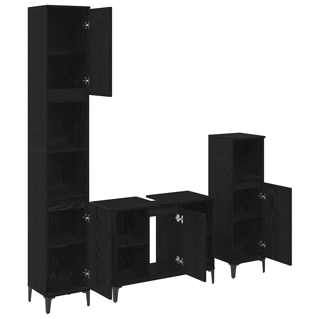 Badkamermeubelset met plank 3 stuks Zwart eiken Bewerkt hout is nu te koop bij PeponiXL, paradijselijk wonen!