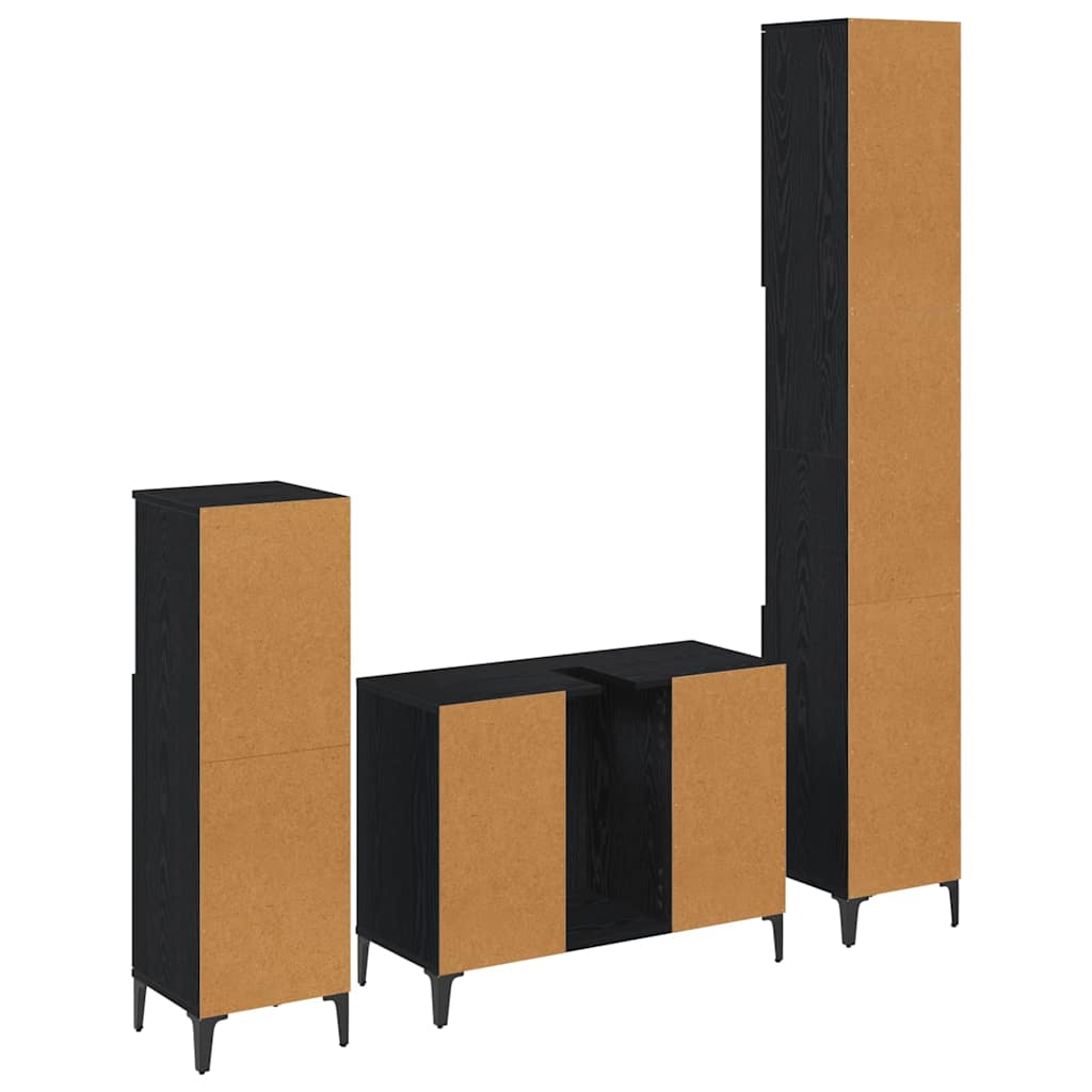 Badkamermeubelset met plank 3 stuks Zwart eiken Bewerkt hout is nu te koop bij PeponiXL, paradijselijk wonen!