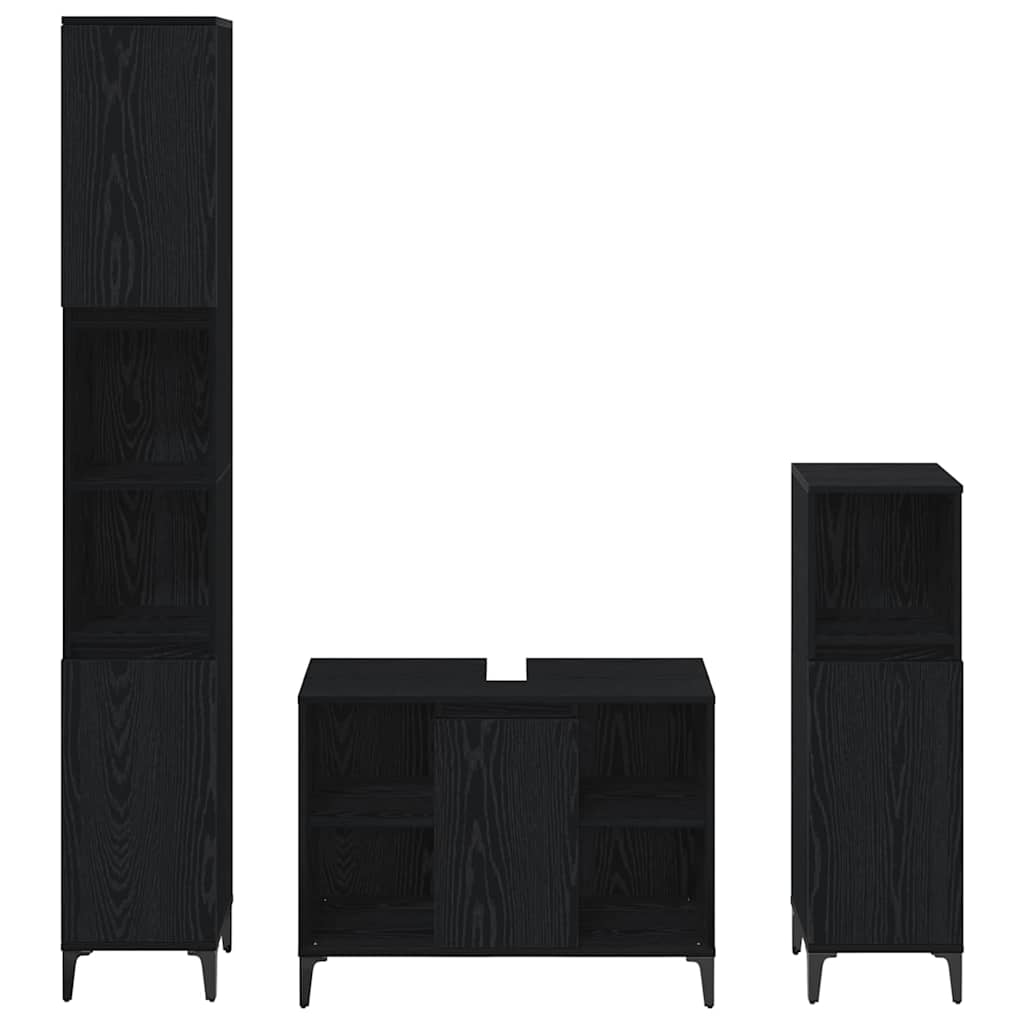 Badkamermeubelset met plank 3 stuks Zwart eiken Bewerkt hout is nu te koop bij PeponiXL, paradijselijk wonen!