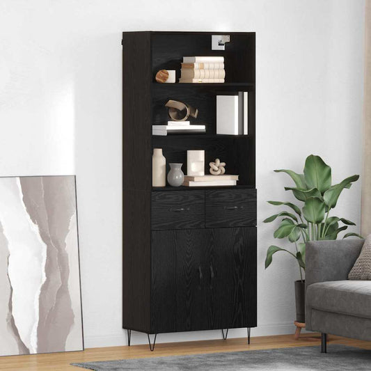 Hoge kast met lade 2 pcs Zwart Eiken Bewerkt hout is nu te koop bij PeponiXL, paradijselijk wonen!