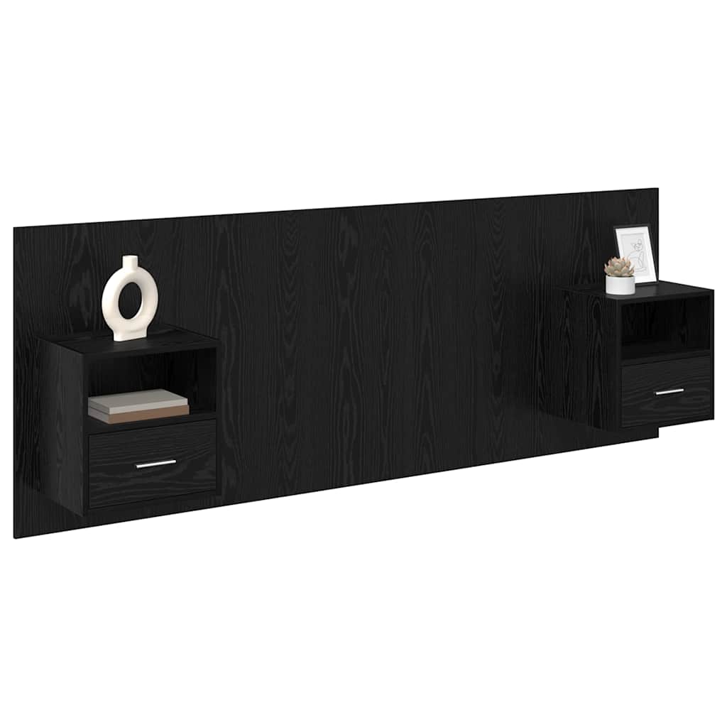Hoofdbord Met Kast met lade 3 pcs Zwart Eiken Bewerkt hout is nu te koop bij PeponiXL, paradijselijk wonen!