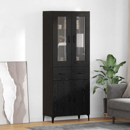 Highboard met lade Zwart Eiken 69,5 x 34 x 180 cm Bewerkt hout is nu te koop bij PeponiXL, paradijselijk wonen!