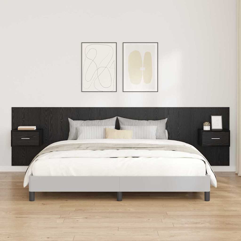 Hoofdbord Met Kast met lade 3 pcs Zwart Eiken Bewerkt hout is nu te koop bij PeponiXL, paradijselijk wonen!