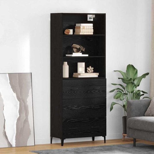 Hoge kast met lade Zwart Eiken 69,5 x 34 x 180 cm Bewerkt hout is nu te koop bij PeponiXL, paradijselijk wonen!