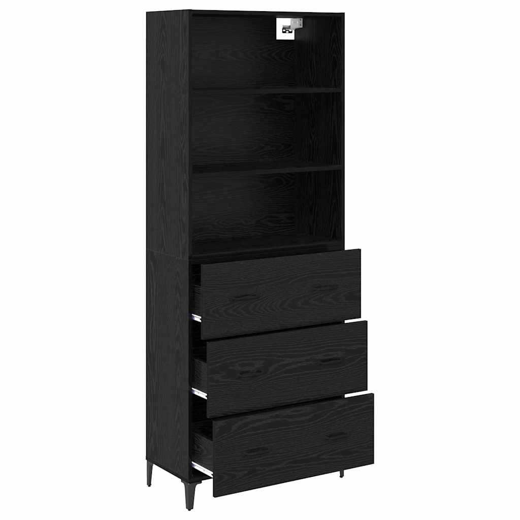 Hoge kast met lade Zwart Eiken 69,5 x 34 x 180 cm Bewerkt hout is nu te koop bij PeponiXL, paradijselijk wonen!