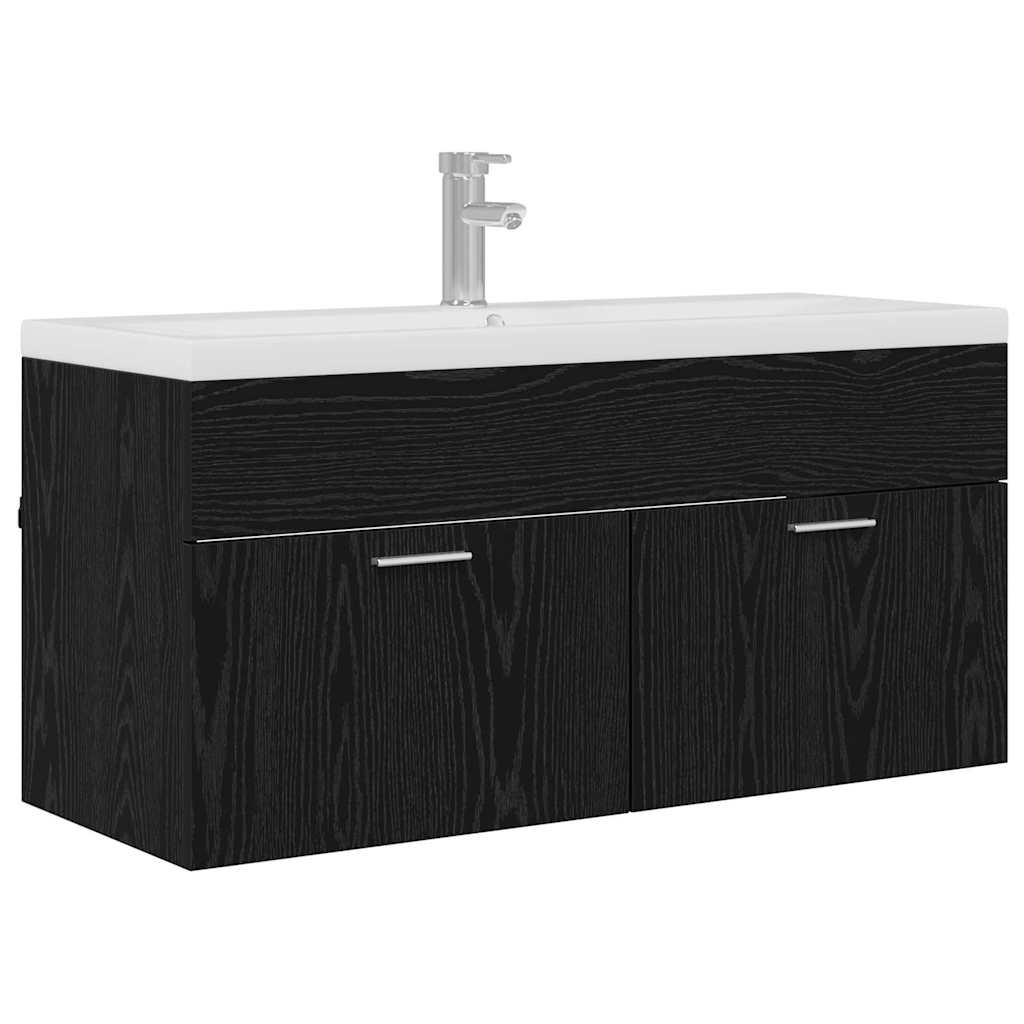 Badkamerkast Zwart Eiken 100 x 38,5 x 46 cm Bewerkt hout is nu te koop bij PeponiXL, paradijselijk wonen!
