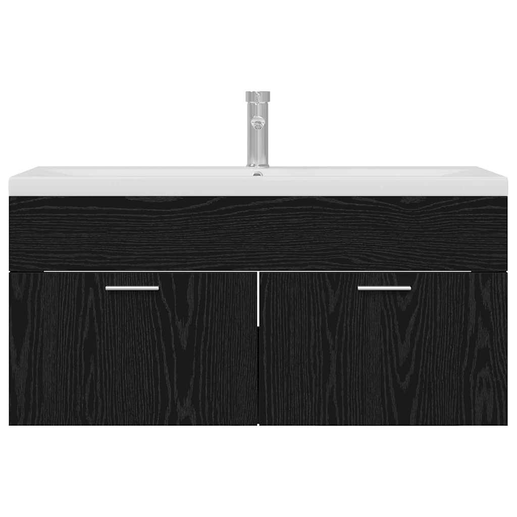 Badkamerkast Zwart Eiken 100 x 38,5 x 46 cm Bewerkt hout is nu te koop bij PeponiXL, paradijselijk wonen!