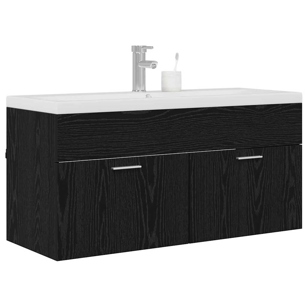 Badkamerkast Zwart Eiken 100 x 38,5 x 46 cm Bewerkt hout is nu te koop bij PeponiXL, paradijselijk wonen!