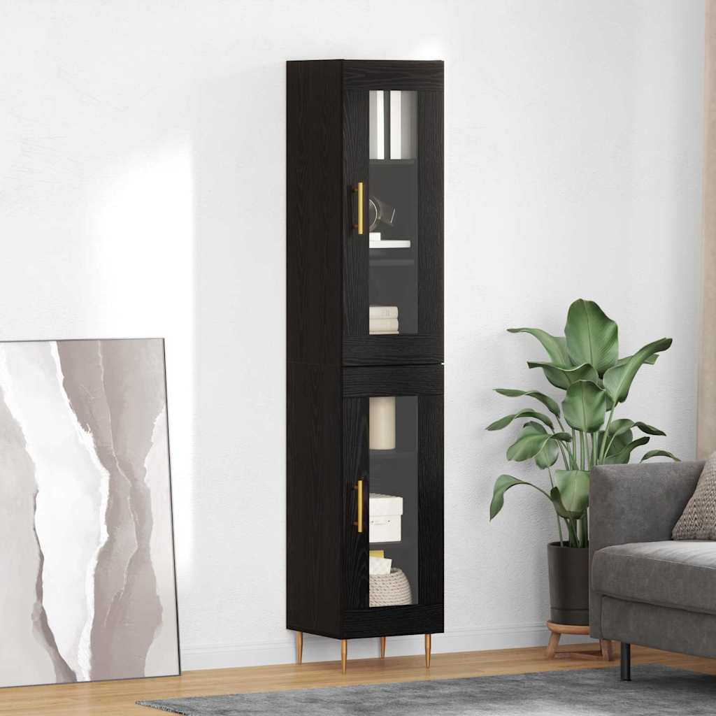 Hoge kast 2 pcs Zwart Eiken Glas is nu te koop bij PeponiXL, paradijselijk wonen!