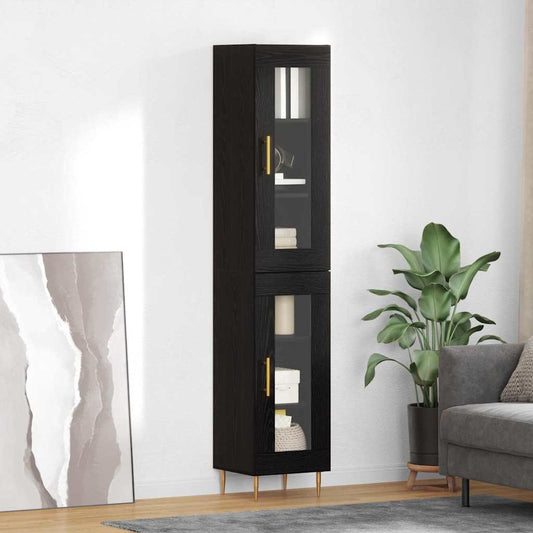 Hoge kast 2 pcs Zwart Eiken Glas is nu te koop bij PeponiXL, paradijselijk wonen!
