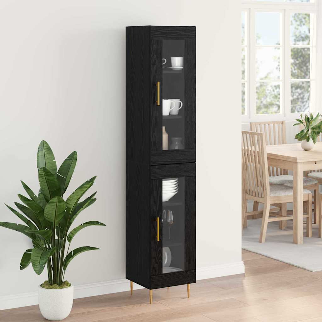 Hoge kast 2 pcs Zwart Eiken Glas is nu te koop bij PeponiXL, paradijselijk wonen!