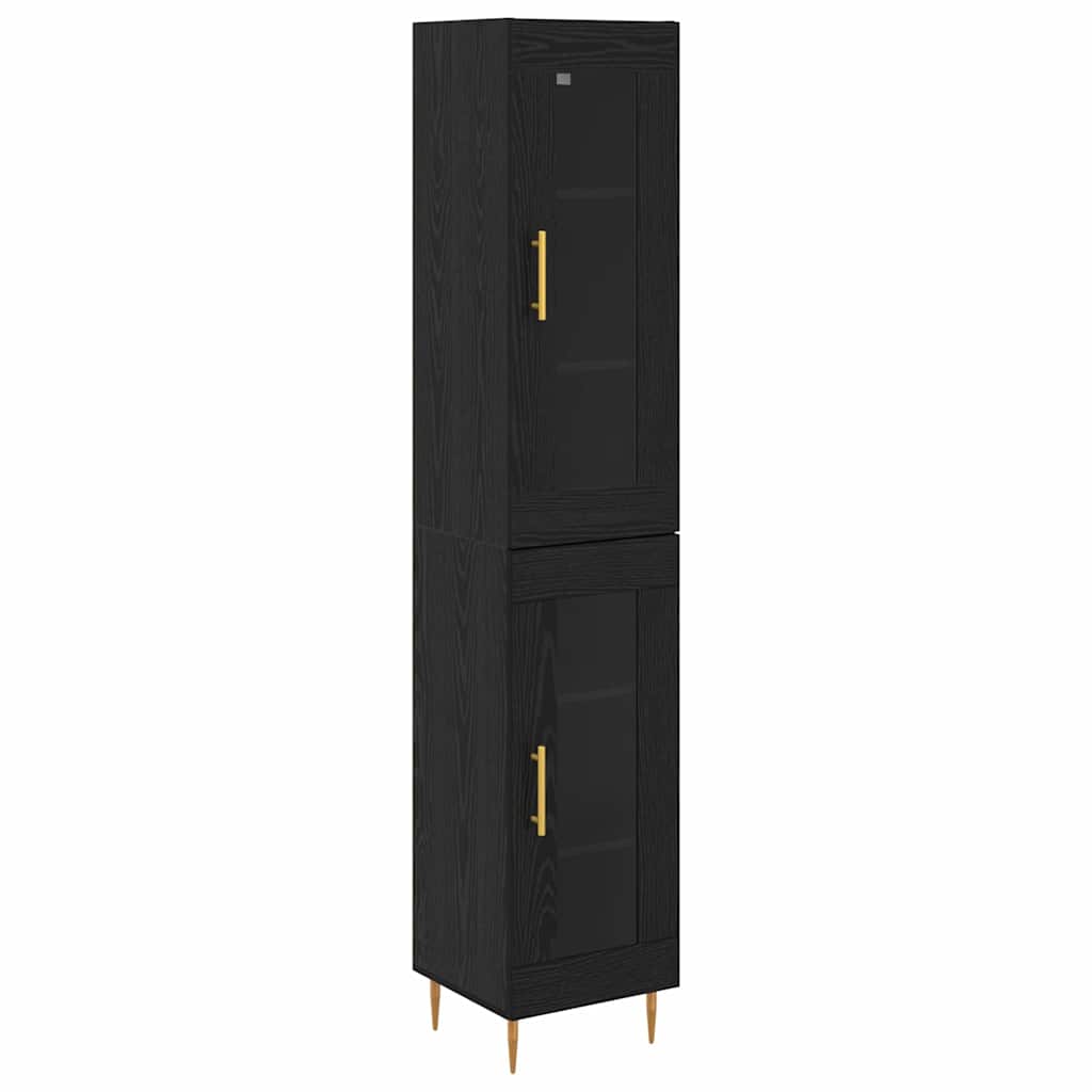 Hoge kast 2 pcs Zwart Eiken Glas is nu te koop bij PeponiXL, paradijselijk wonen!
