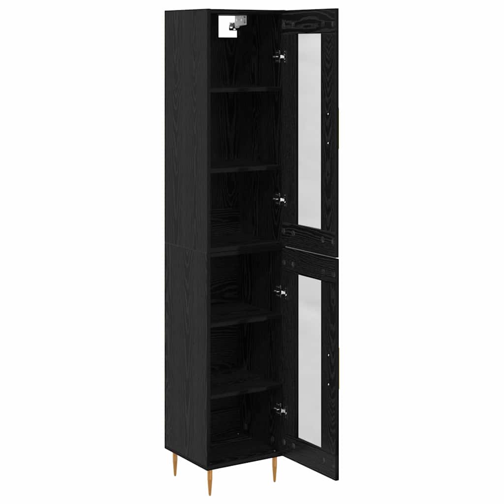 Hoge kast 2 pcs Zwart Eiken Glas is nu te koop bij PeponiXL, paradijselijk wonen!