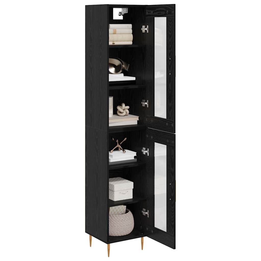 Hoge kast 2 pcs Zwart Eiken Glas is nu te koop bij PeponiXL, paradijselijk wonen!