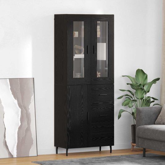 Hoge kast met lade 2 pcs Zwart Eiken Bewerkt hout is nu te koop bij PeponiXL, paradijselijk wonen!