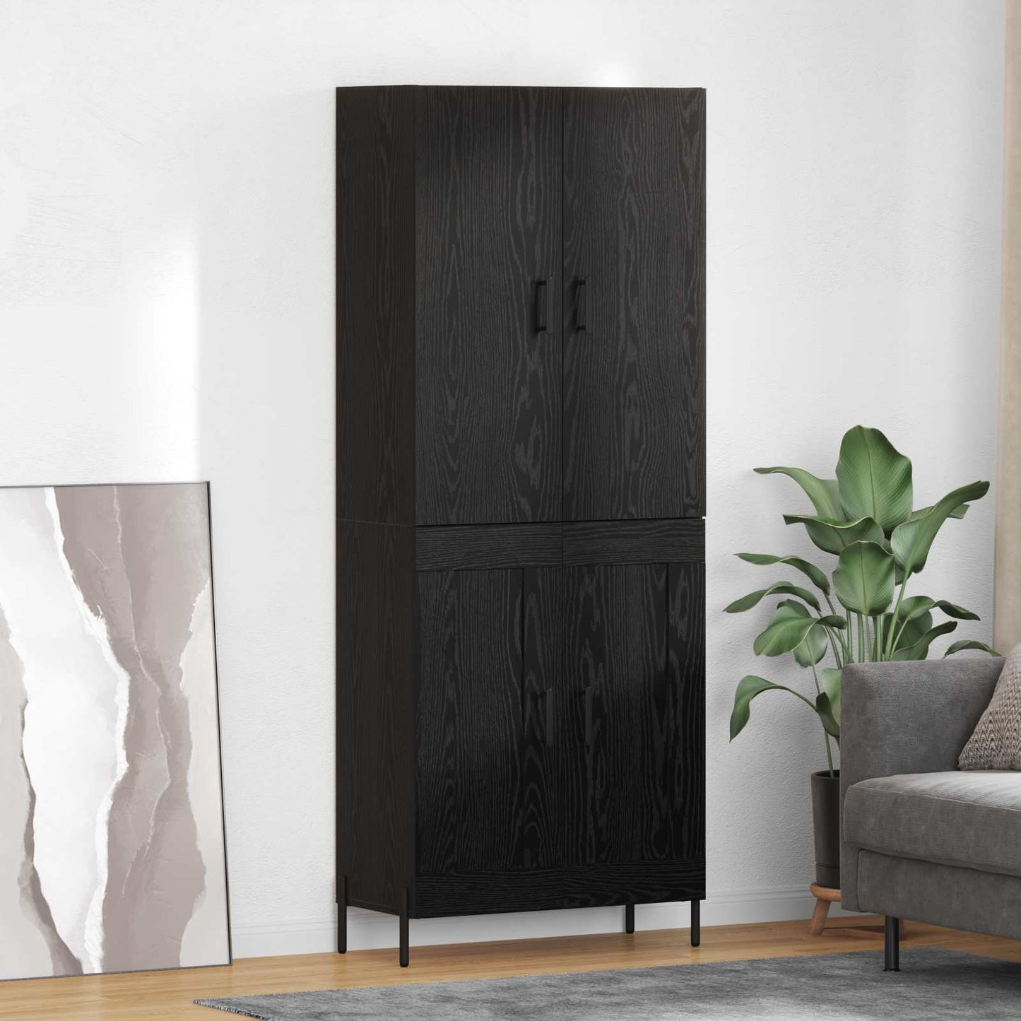 Highboard Zwart Eiken 69,5 x 34 x 180 cm Bewerkt hout is nu te koop bij PeponiXL, paradijselijk wonen!