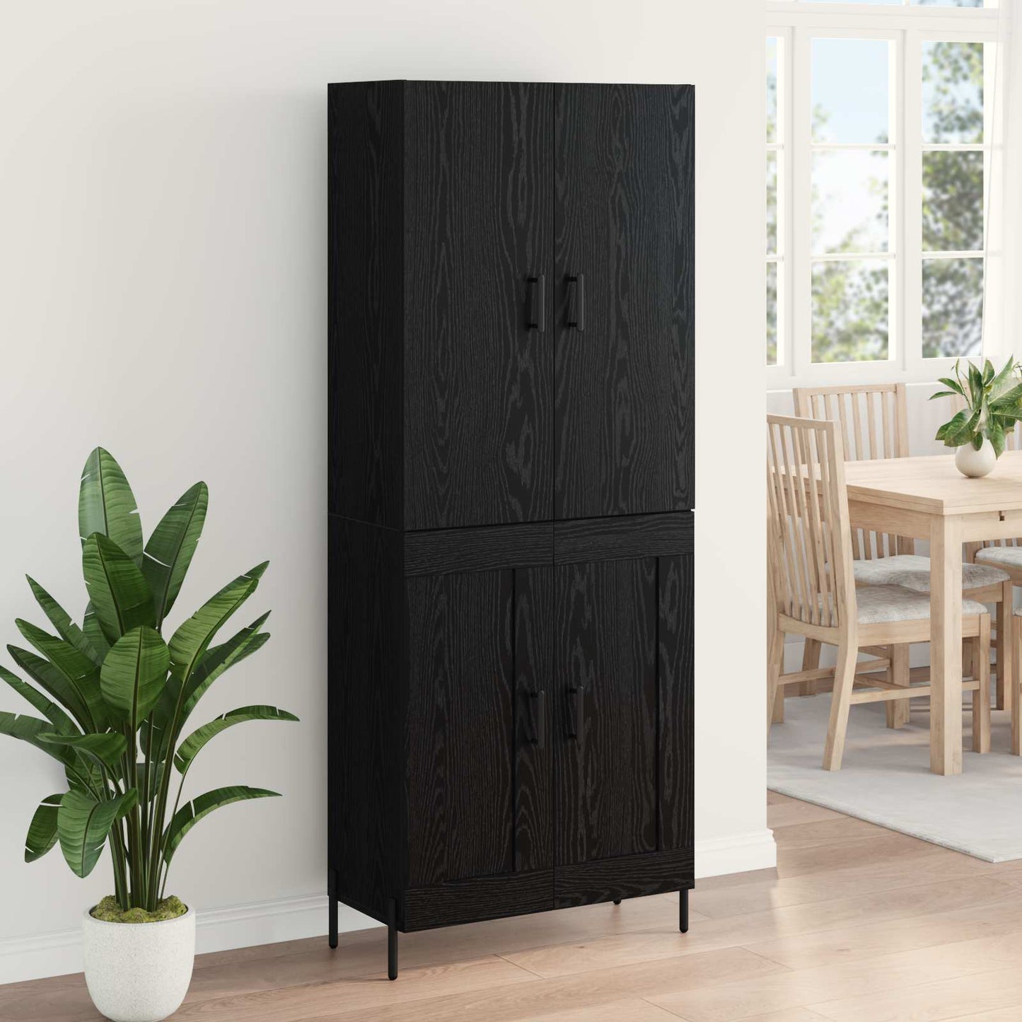 Highboard Zwart Eiken 69,5 x 34 x 180 cm Bewerkt hout is nu te koop bij PeponiXL, paradijselijk wonen!