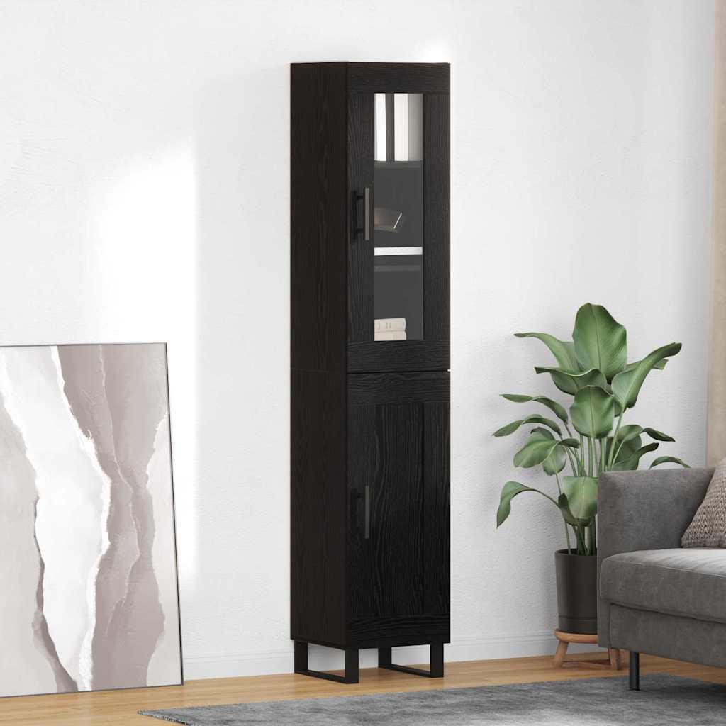 Highboard Zwart Eiken 34,5 x 34 x 180 cm Bewerkt hout is nu te koop bij PeponiXL, paradijselijk wonen!