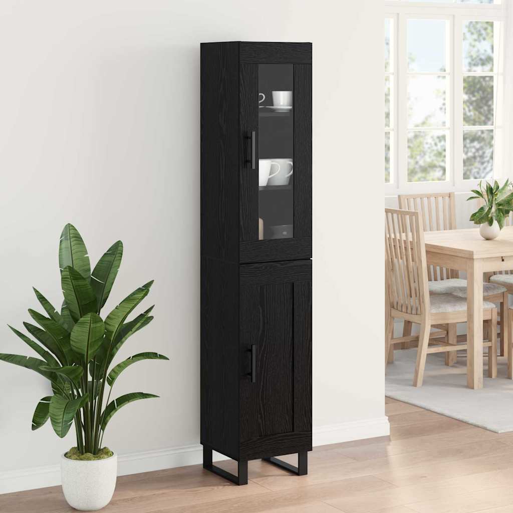 Highboard Zwart Eiken 34,5 x 34 x 180 cm Bewerkt hout is nu te koop bij PeponiXL, paradijselijk wonen!