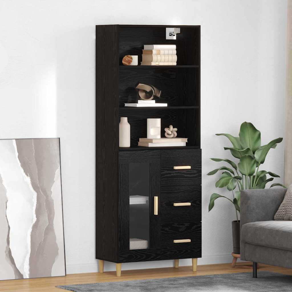 Hoge kast Zwart Eiken 69,5 x 32,5 x 180 cm Bewerkt hout is nu te koop bij PeponiXL, paradijselijk wonen!