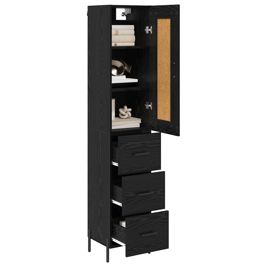 Highboard met lade Zwart Eiken 34,5 x 34 x 180 cm Bewerkt hout is nu te koop bij PeponiXL, paradijselijk wonen!