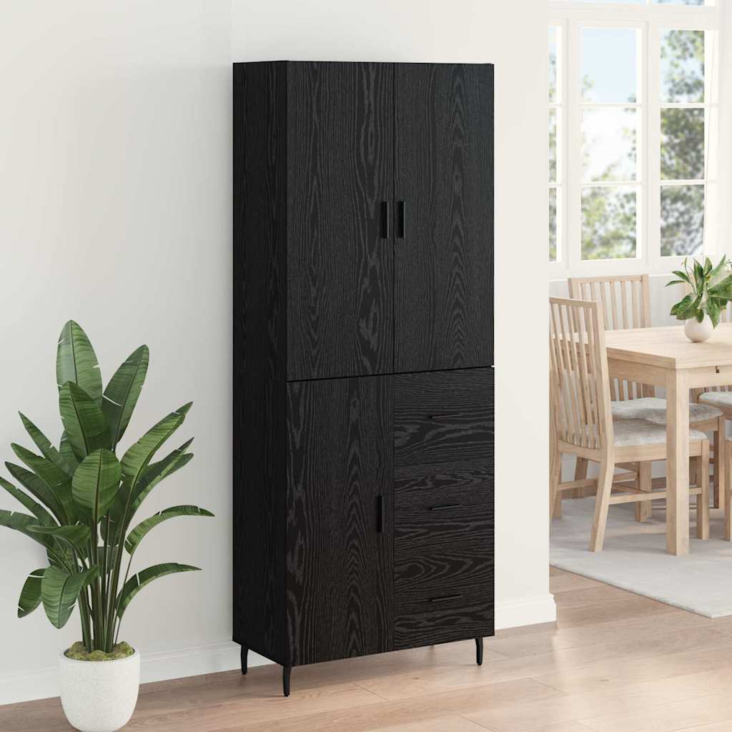 Hoge kast met lade 2 pcs Zwart eiken Geengineerd Hout en Glas is nu te koop bij PeponiXL, paradijselijk wonen!