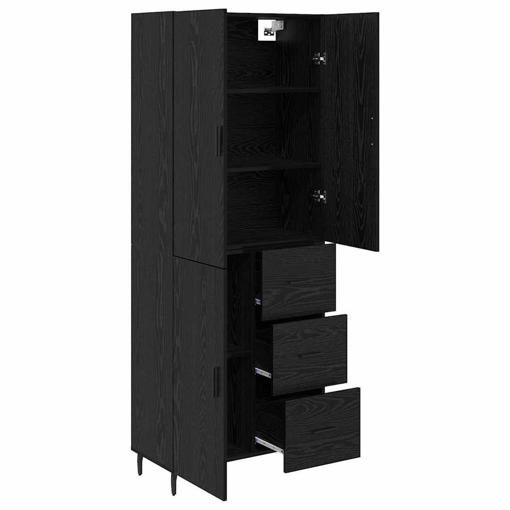 Hoge kast met lade 2 pcs Zwart eiken Geengineerd Hout en Glas is nu te koop bij PeponiXL, paradijselijk wonen!