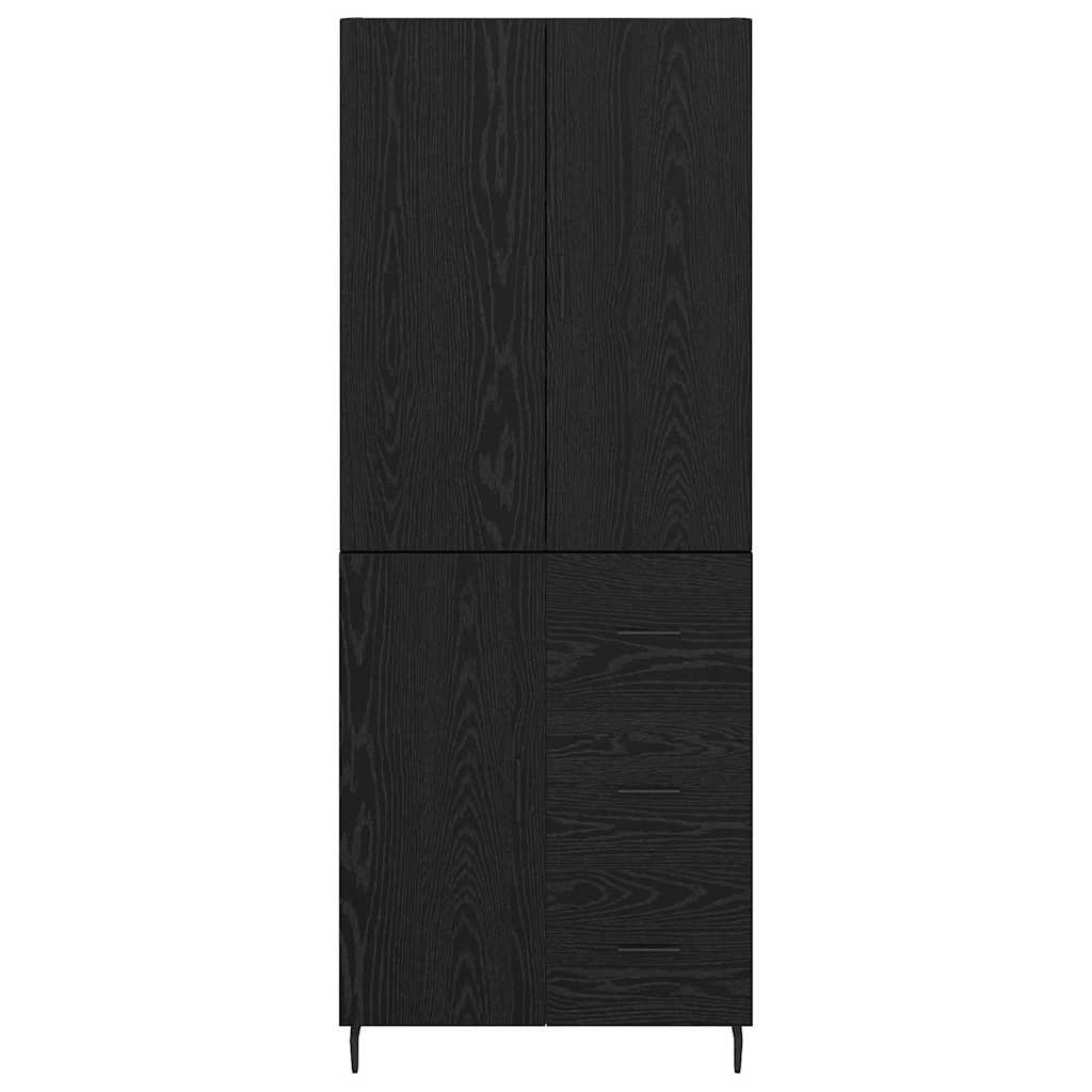 Hoge kast met lade 2 pcs Zwart eiken Geengineerd Hout en Glas is nu te koop bij PeponiXL, paradijselijk wonen!