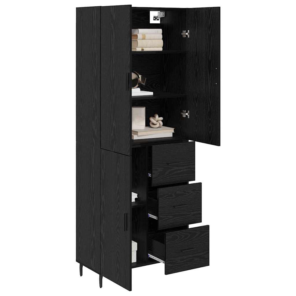 Hoge kast met lade 2 pcs Zwart eiken Geengineerd Hout en Glas is nu te koop bij PeponiXL, paradijselijk wonen!