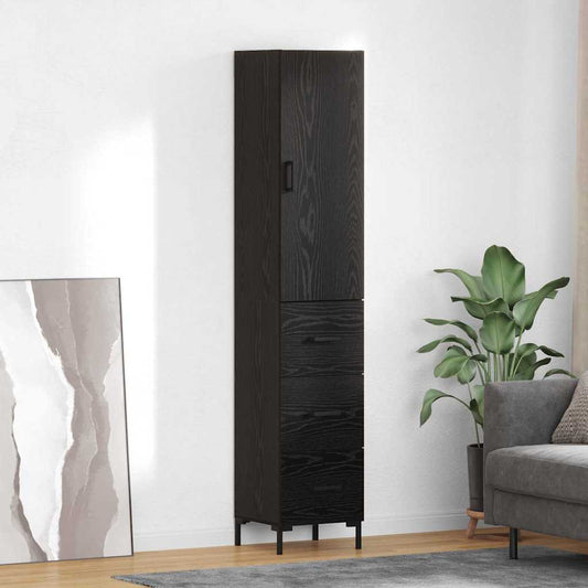 Hoge kast met lade Zwart Eiken 34,5 x 34 x 180 cm Bewerkt hout is nu te koop bij PeponiXL, paradijselijk wonen!