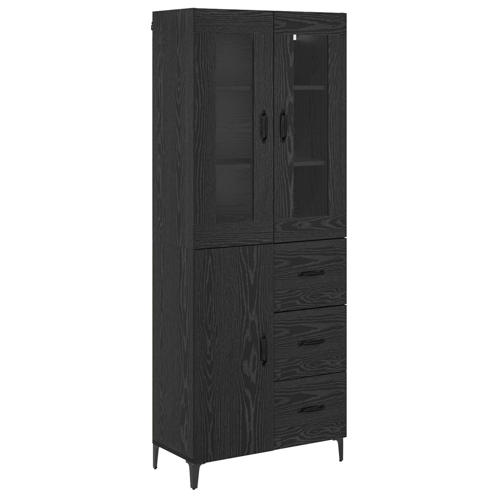 Highboard met lade Zwart Eiken 69,5 x 34 x 180 cm Bewerkt hout is nu te koop bij PeponiXL, paradijselijk wonen!