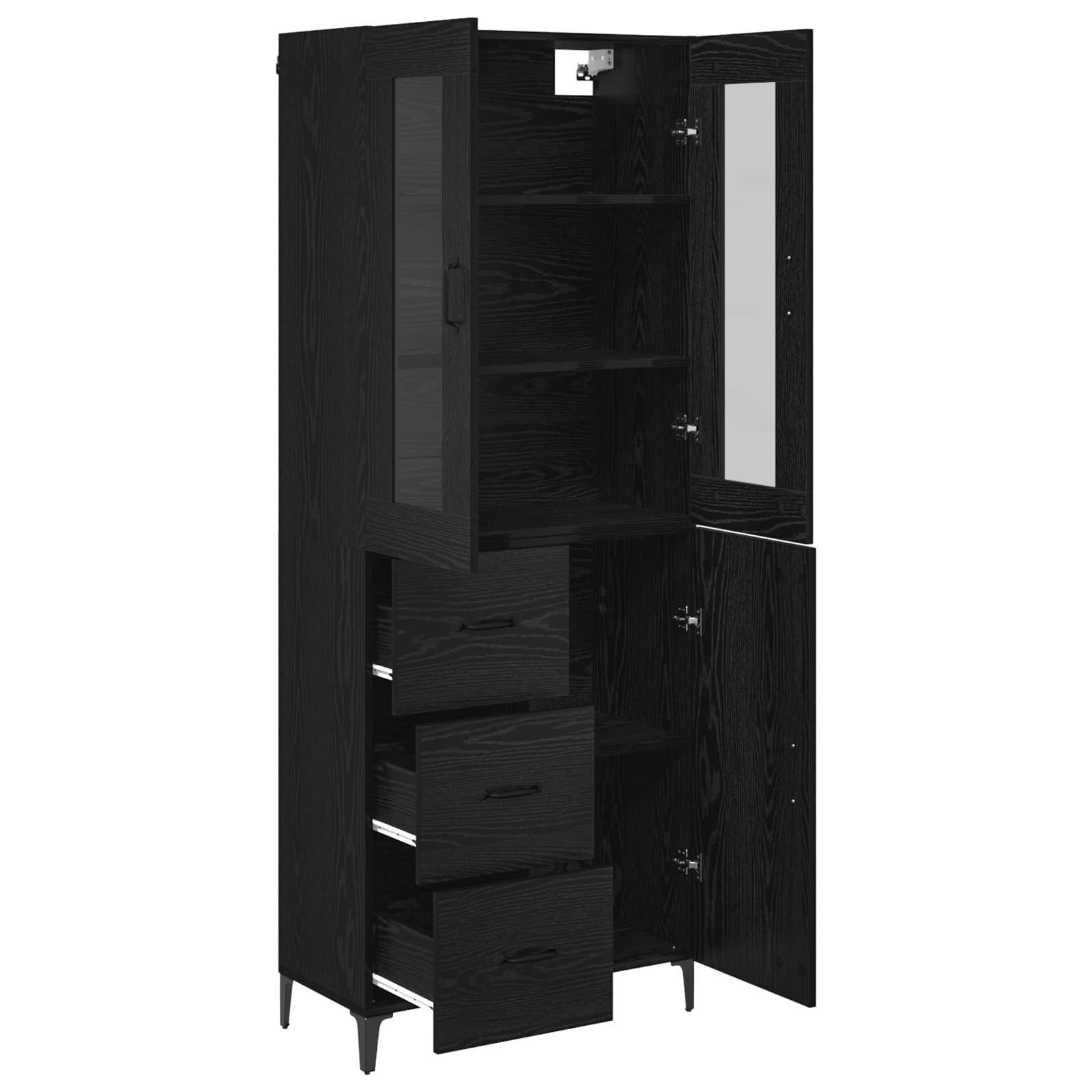 Highboard met lade Zwart Eiken 69,5 x 34 x 180 cm Bewerkt hout is nu te koop bij PeponiXL, paradijselijk wonen!