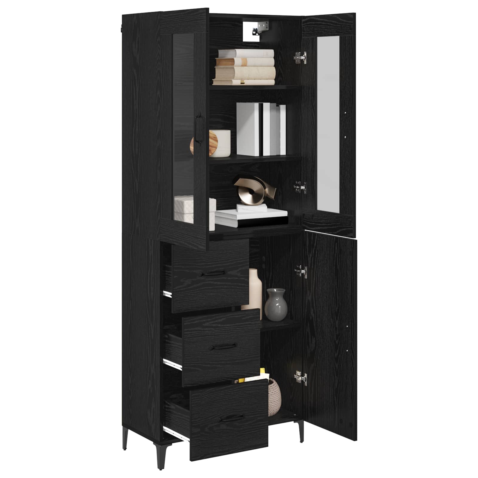 Highboard met lade Zwart Eiken 69,5 x 34 x 180 cm Bewerkt hout is nu te koop bij PeponiXL, paradijselijk wonen!