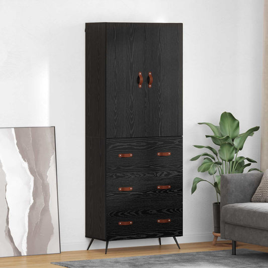 Highboard met lade Zwart Eiken 69,5 x 34 x 180 cm Bewerkt hout is nu te koop bij PeponiXL, paradijselijk wonen!