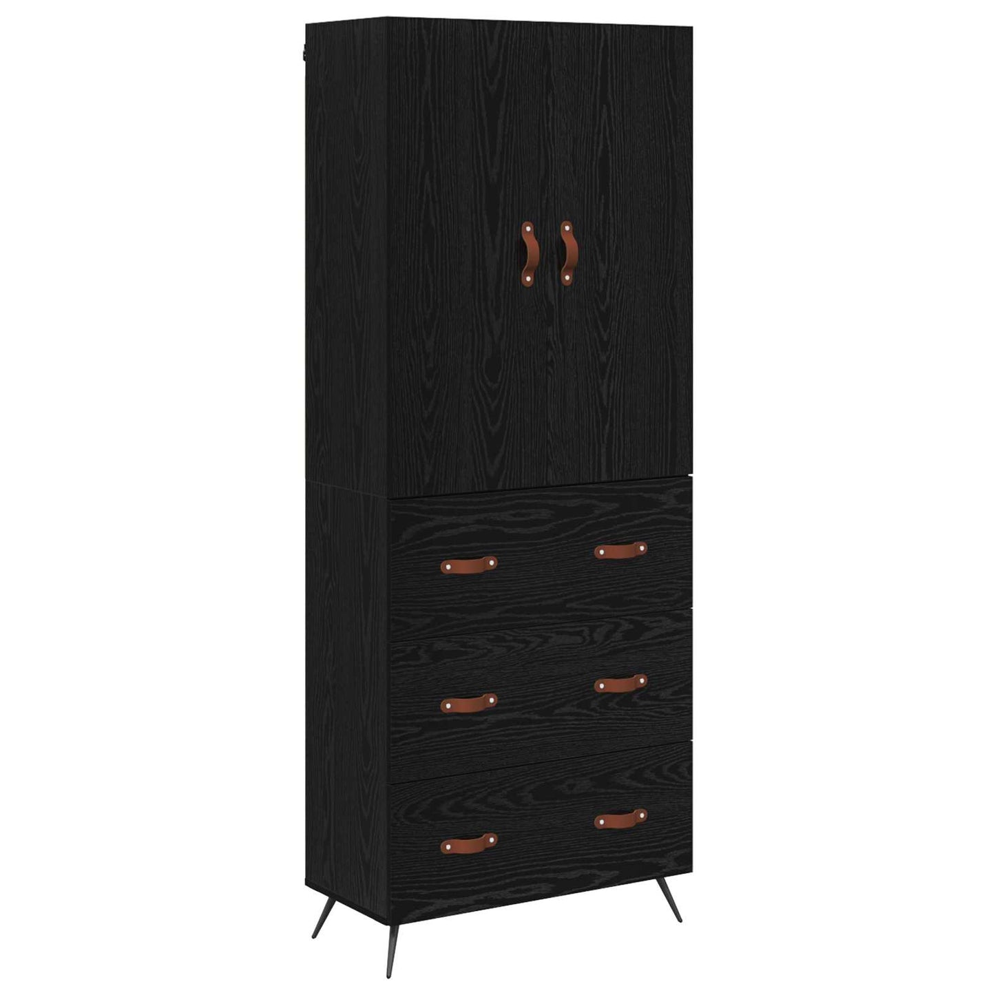 Highboard met lade Zwart Eiken 69,5 x 34 x 180 cm Bewerkt hout is nu te koop bij PeponiXL, paradijselijk wonen!