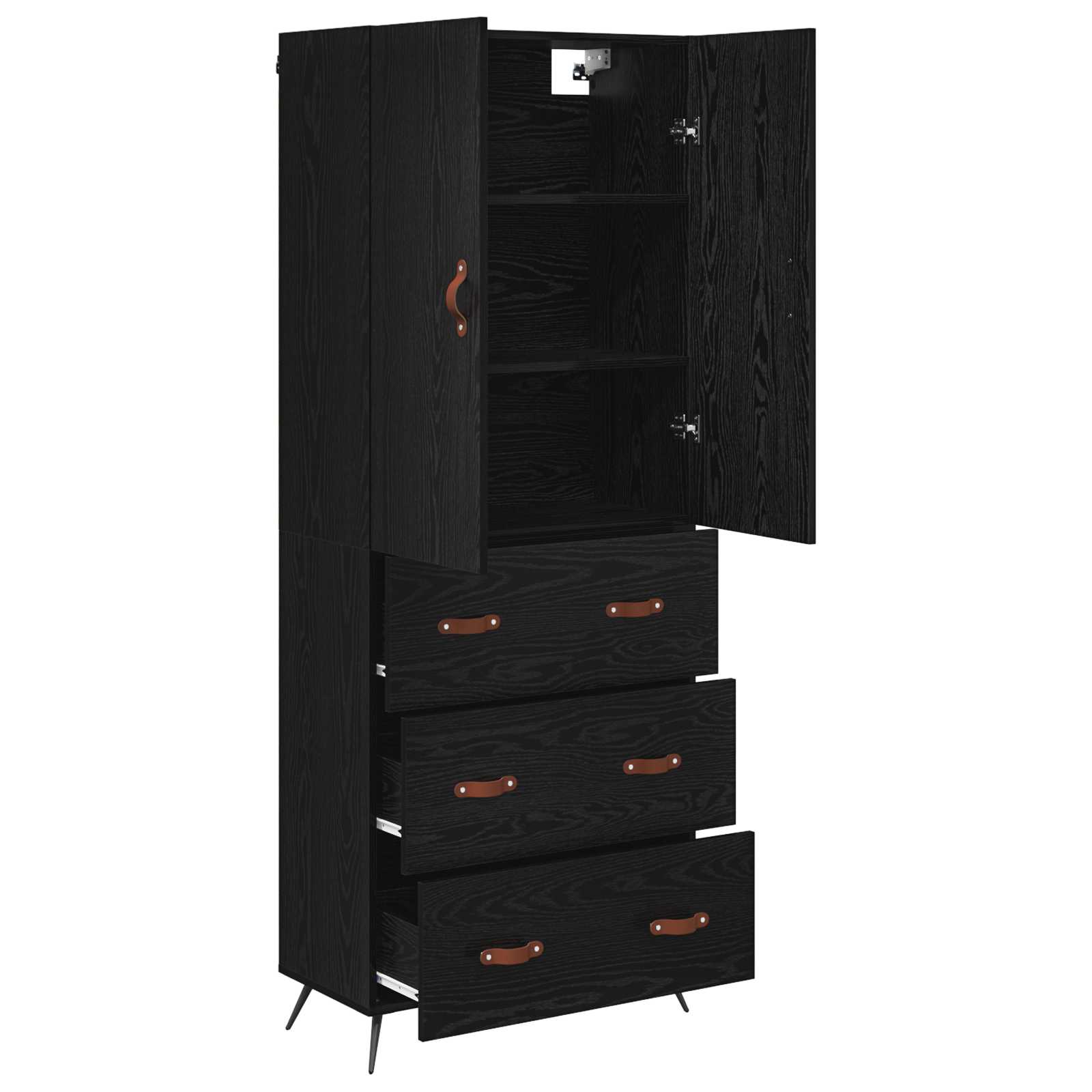 Highboard met lade Zwart Eiken 69,5 x 34 x 180 cm Bewerkt hout is nu te koop bij PeponiXL, paradijselijk wonen!