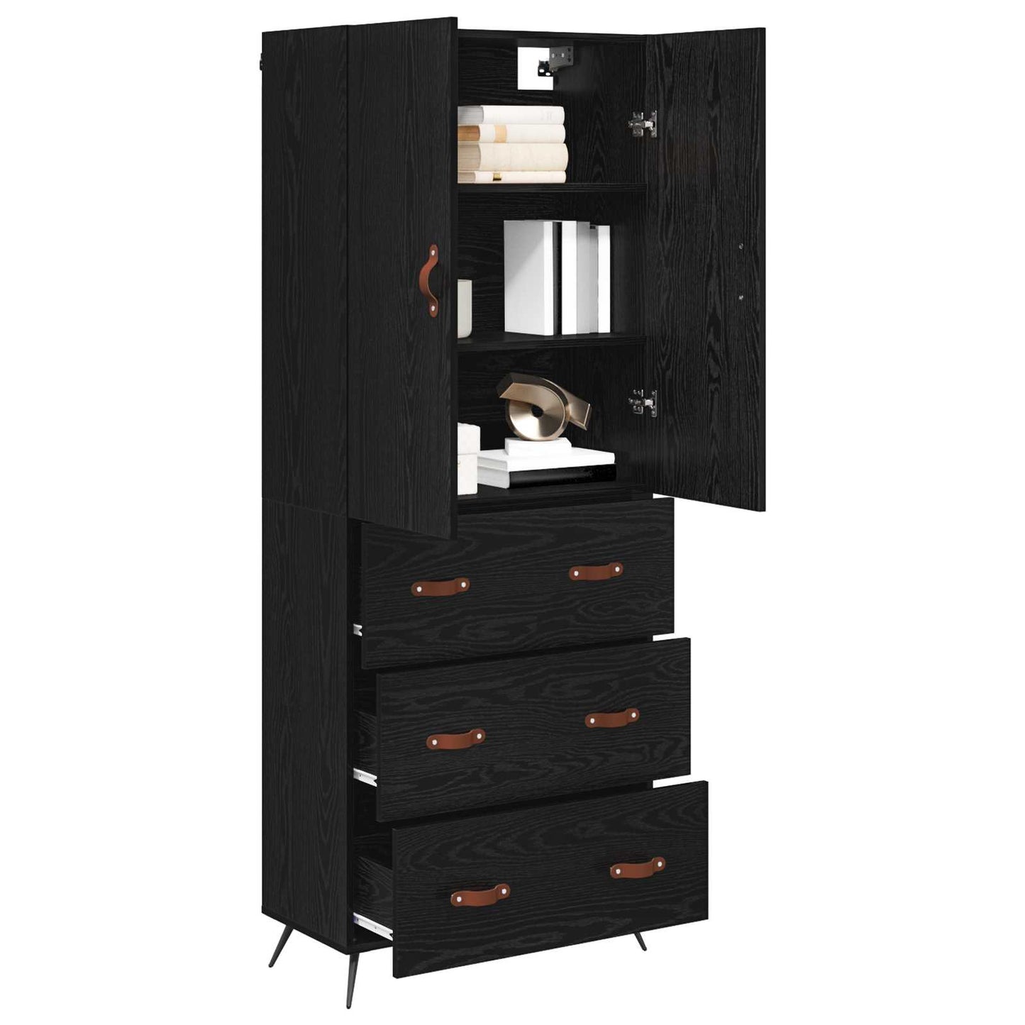 Highboard met lade Zwart Eiken 69,5 x 34 x 180 cm Bewerkt hout is nu te koop bij PeponiXL, paradijselijk wonen!